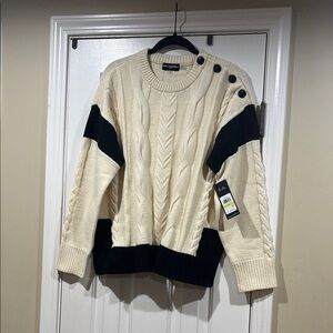 Karl Lagerfeld Cream and Black Crewneck Sweater